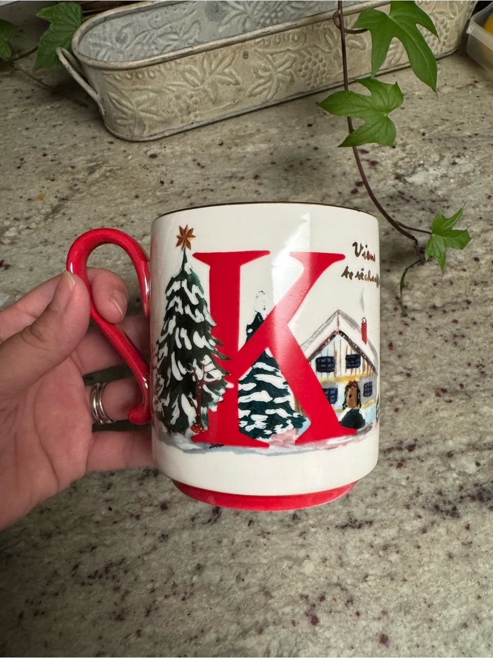 Anthropologie Nathalie Lete “K” Monogram Holiday Mug